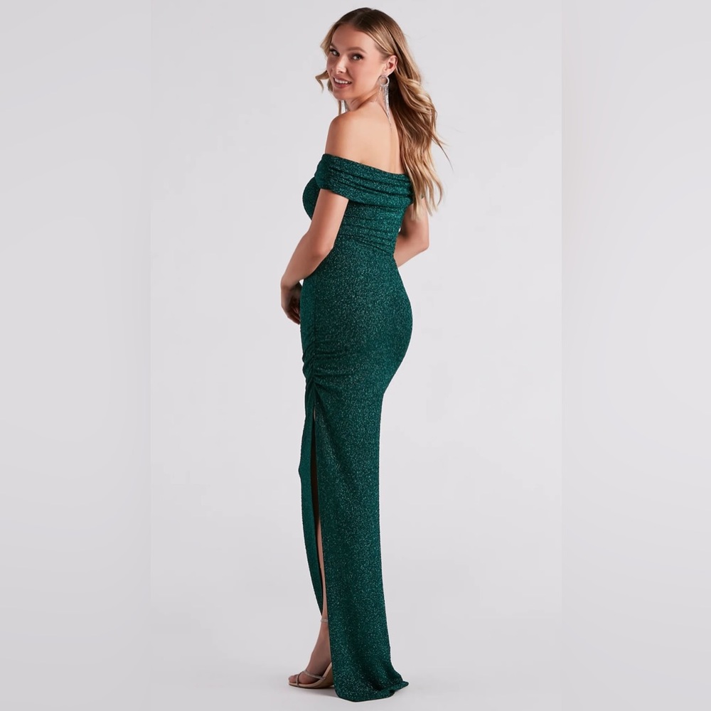 Off-the-Shoulder Glitter Formal Dress - Picture 4 of 4